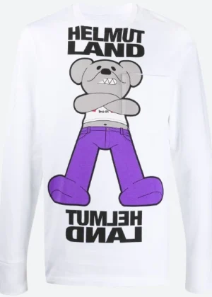 Helmut Lang White Bear Graphic Long Sleeve T-Shirt