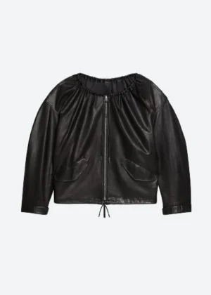 Helmut Lang Gathered Waist Leather Jacket